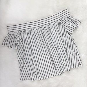 American Eagle Striped Off The Shoulder Shirt Top